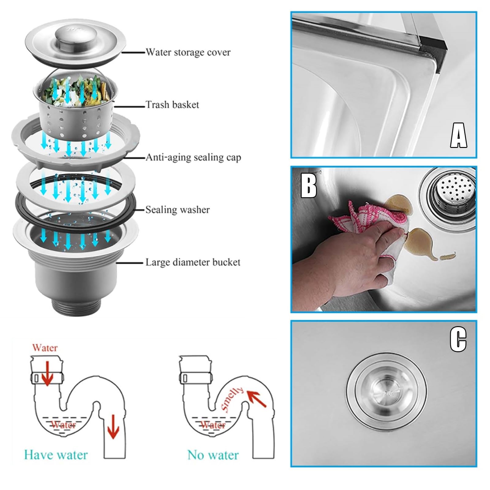 SEYFI Kitchen Sinks Free Standing Stainless Steel Sink,Commercial U-Tility Sink, Kitchen Sink U-Tility Set with Faucet Indoor Outdoor Sink, for Kitchen, Laundry Room/Hot and Cold/Hot and Cold