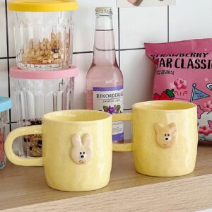 LARYVIN Cute Rabbit Coffee Mug, Yellow Bunny Cookie Style. Safety Ceramic 14oz Cartoon Cappuccino Cup for Office and Home. Best Gifts for Women & Girls.