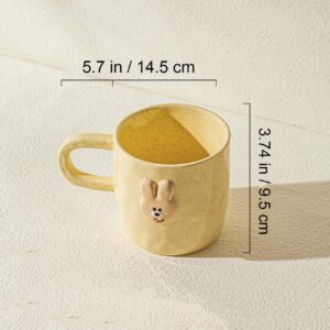 LARYVIN Cute Rabbit Coffee Mug, Yellow Bunny Cookie Style. Safety Ceramic 14oz Cartoon Cappuccino Cup for Office and Home. Best Gifts for Women & Girls.