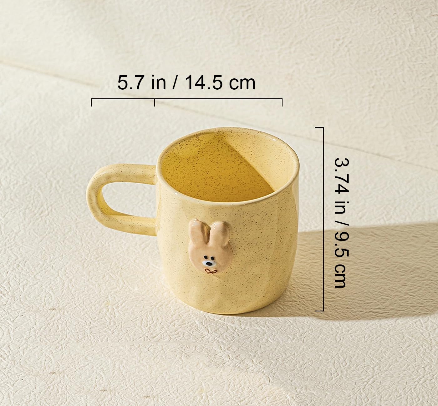 LARYVIN Cute Rabbit Coffee Mug, Yellow Bunny Cookie Style. Safety Ceramic 14oz Cartoon Cappuccino Cup for Office and Home. Best Gifts for Women & Girls.