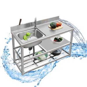 seyfi kitchen sinks outdoor free standing,bowl,with drainboard, u-tility prep station sink, laundry tub, free standing stainless for commercial restaurant/left - hot and cold/left - hot and cold/120c