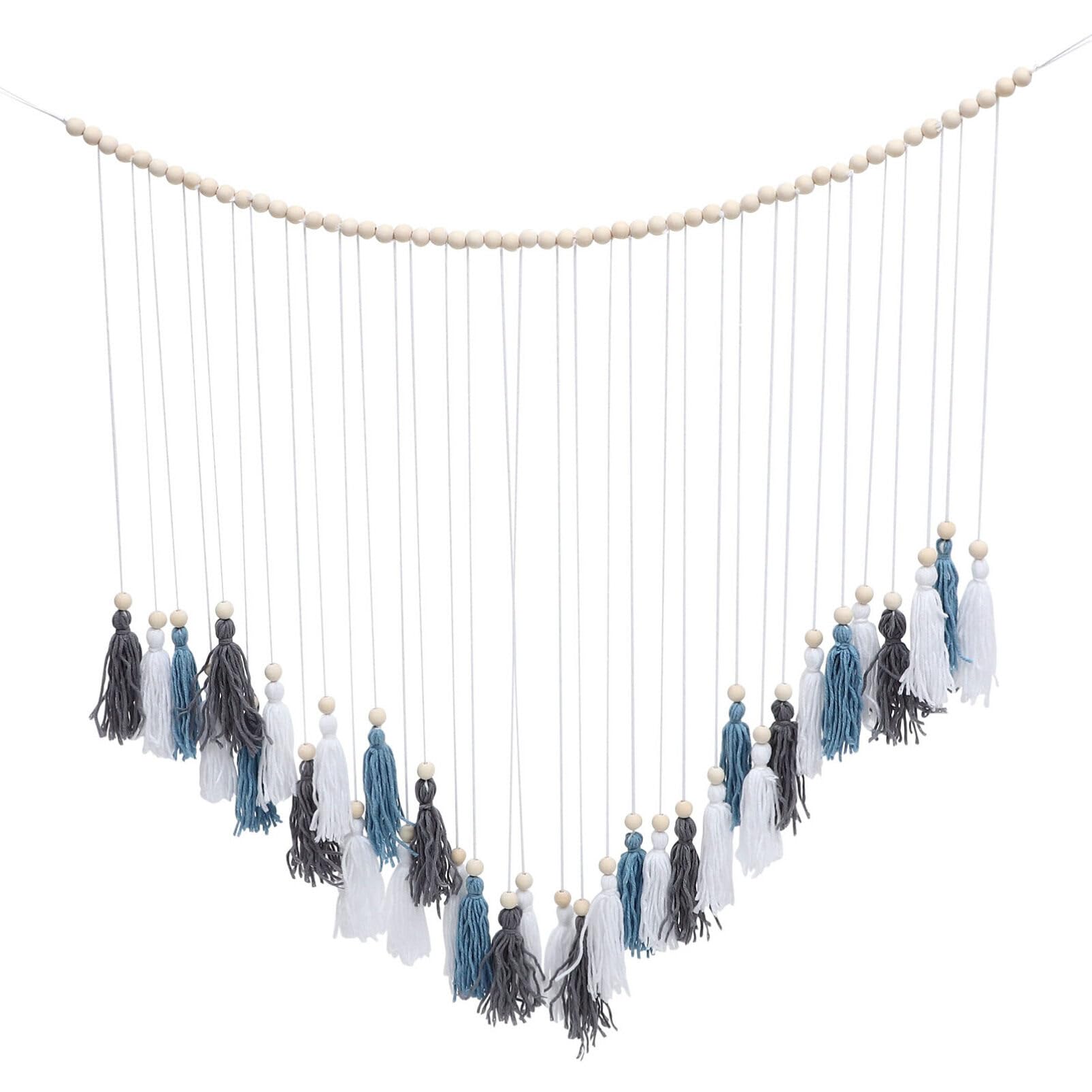 Garneck Fringe Beaded Garland Hanging Tassel Bead Small Wood Bead Garland Wood Beaded Pendant Tassel Garland Beads Yarn Wall Hanging Bead Garland Decor Decorative Beads Wooden Beads lace