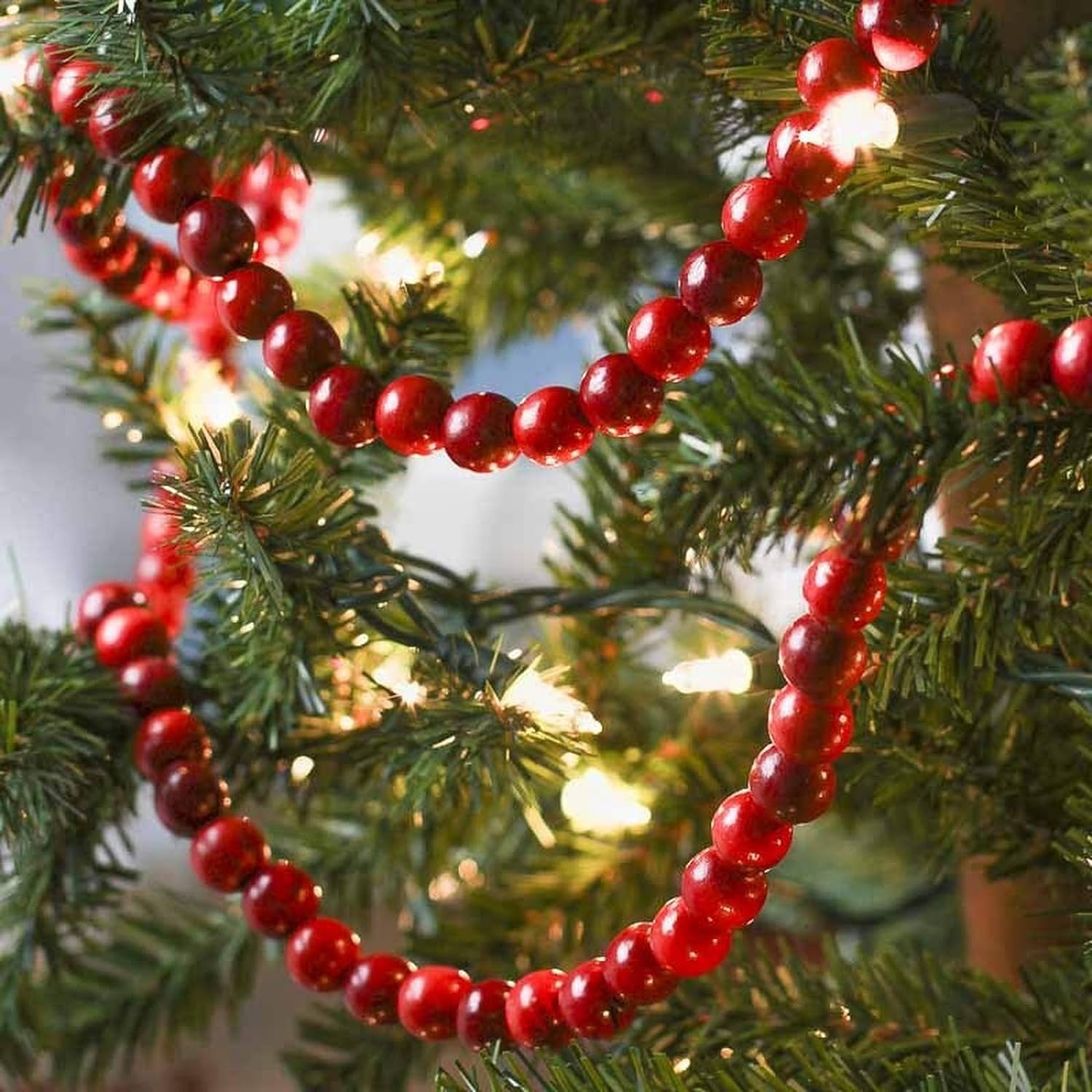 Christmas Wood Bead Garland, Christmas Tiered Tray Decor Farmhouse Wall Hanging Wooden Beads with Tassels, Christmas Hanging Prayer Bead Decor for Christmas Decorations