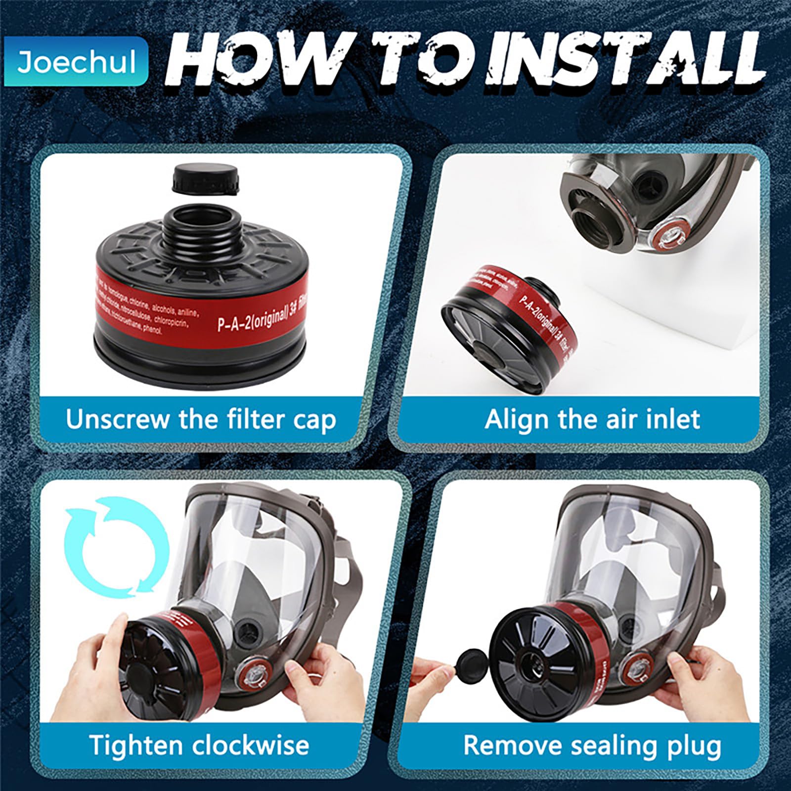 Joechul Gas Masks Survival Nuclear and Chemical, Gas Mask with 40mm Activated Carbon Filters & 6001 Filter, Full Face Respirator Mask for Chemicals, Organic Vapor, Dust Fumes, Paint Spray, Woodworking