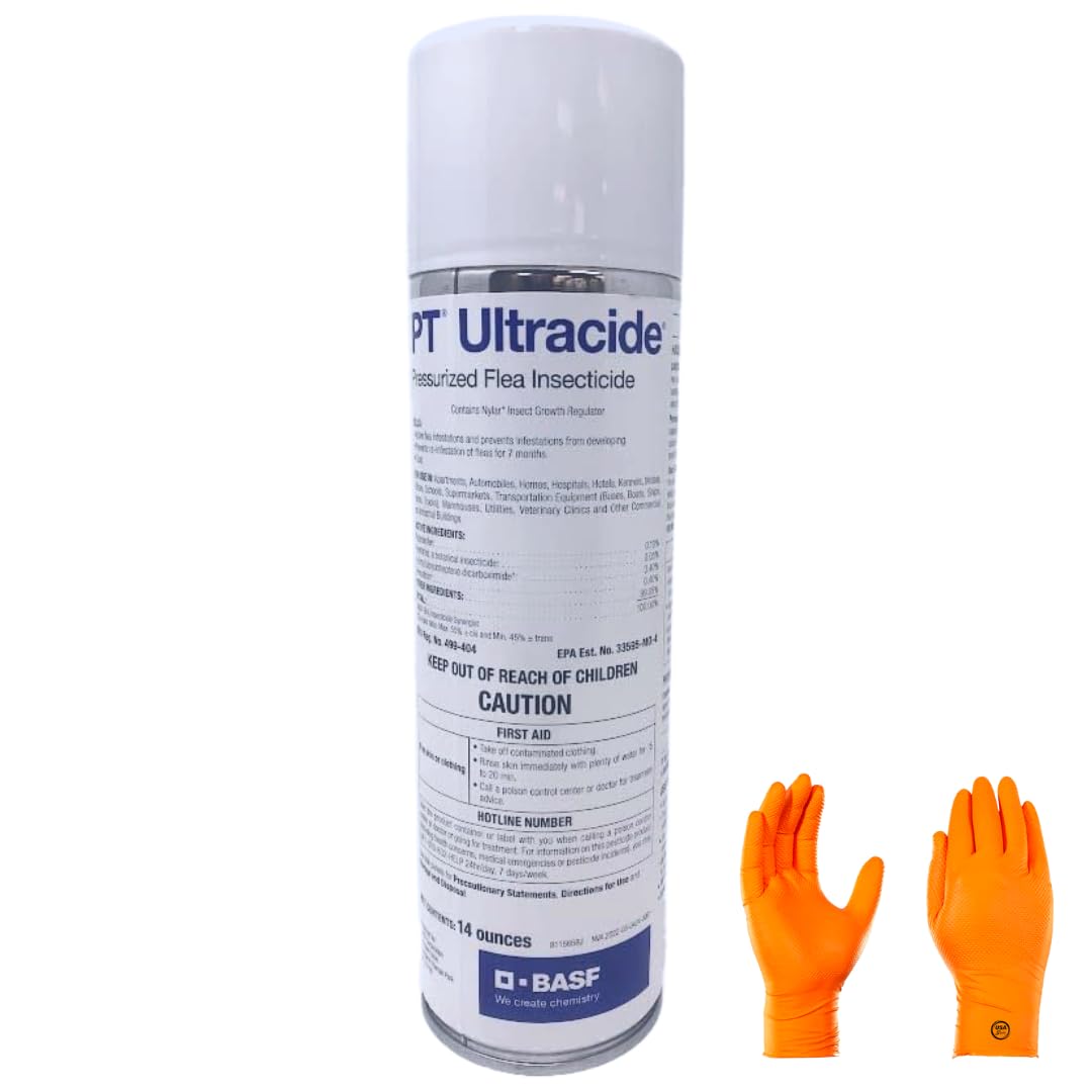 BASf PT Ultracide Pressurized Flea Insecticide - Triple-Action Flea and Tick Control, with USA Supply Gloves