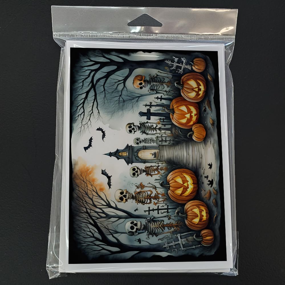 Caroline's Treasures DAC2272GCA7P Skeleton Spooky Halloween Greeting Cards and Envelopes Pack of 8 Blank Cards with Envelopes Whimsical A7 Size 5x7 Blank Greeting Cards