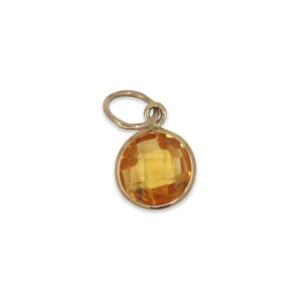 Citrine Charm 6mm Round Checkerboard-Cut Handmade In 14k Yellow Gold