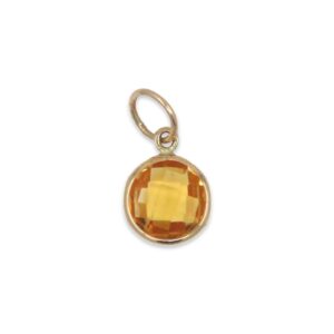 Citrine Charm 6mm Round Checkerboard-Cut Handmade In 14k Yellow Gold