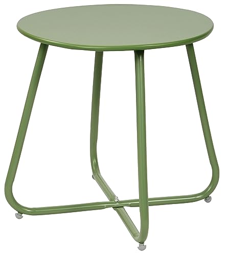 Elevon Weather Resistant Outdoor 17.5” Round End Accent Table for Bistro Balcony, Sage Green