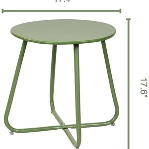 Elevon Weather Resistant Outdoor 17.5” Round End Accent Table for Bistro Balcony, Sage Green