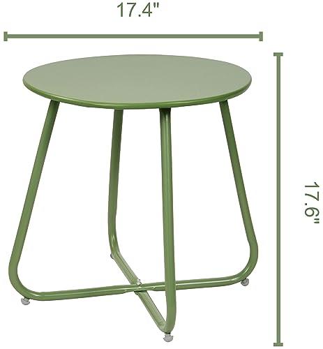 Elevon Weather Resistant Outdoor 17.5” Round End Accent Table for Bistro Balcony, Sage Green