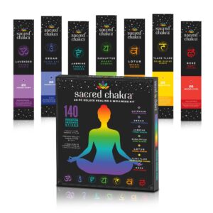 mecka sacred chakra incense sticks gift set | 140 insence-sticks for yoga, aromatherapy and relaxation | 7 unique aligning scents for meditation and good vibes | premium slow burn natural insenses