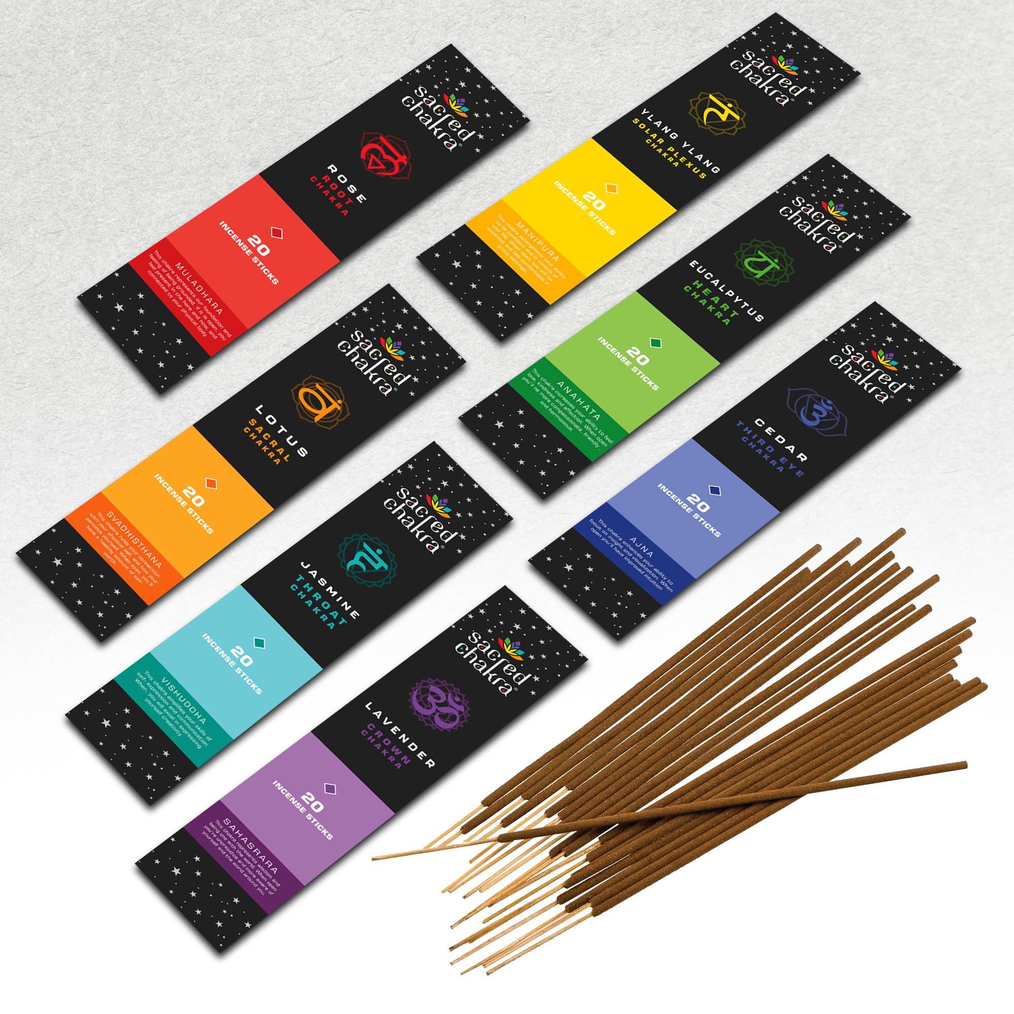 Mecka Sacred Chakra Incense Sticks Gift Set | 140 Insence-Sticks for Yoga, Aromatherapy and Relaxation | 7 Unique Aligning Scents for Meditation and Good Vibes | Premium Slow Burn Natural Insenses