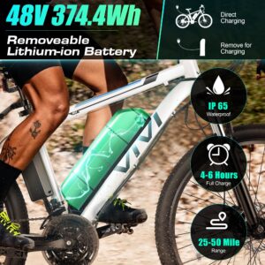 Vivi Electric Bike for Adults 26 Inch 500W Ebike for Adults Removable 48V Battery, Electric Mountain Bike 21 Speed Gears, Electric Bicycle 50 Miles/Pedal Assist, UL 2849 Certified