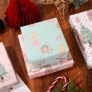 AnyDesign 12 Sheet Christmas Wrapping Paper Pink Nutcracker Gift Wrap Paper Folded Flat DIY Art Craft Paper for Birthday Party Baby Shower Packaging, 19.7 x 27.6 Inch