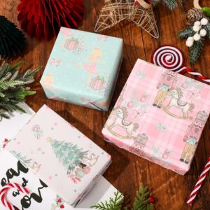 AnyDesign 12 Sheet Christmas Wrapping Paper Pink Nutcracker Gift Wrap Paper Folded Flat DIY Art Craft Paper for Birthday Party Baby Shower Packaging, 19.7 x 27.6 Inch