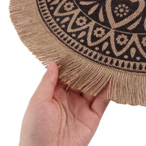 2 Pcs Round Jute Woven Placemat, Farmhouse Non-Slip Table Mats with Tassel for Kitchen Dining Table Decor Photo Props, 14.5 Inch