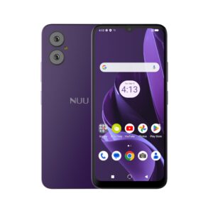 nuu a15 cell phone 4gb + 128gb, unlocked for mint, metro, t-mobile, qlink and more, perfect for teenagers, dual sim 4g, octa-core helio g36 2.2ghz 6.5" hd+, android 13, purple, us warranty