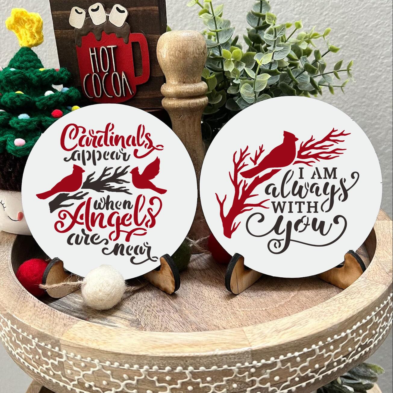 Christmas Stencils for Painting on Wood Slice 4inch,Small Cardinal Stencils Christmas Stencil Xmas Holiday Templates for Christmas Tree Cookie Tiered Tray Coffee Latte Gift Tags Decor