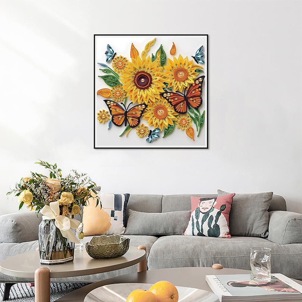 Stalente Diamond Painting Kits for Adults Sunflower, 5D Special Shape Diamond Art Kits for Beginners, Crystal Rhinestones Diamond Painting for Home Wall Decoration Gift 12×12inch, Butterfly