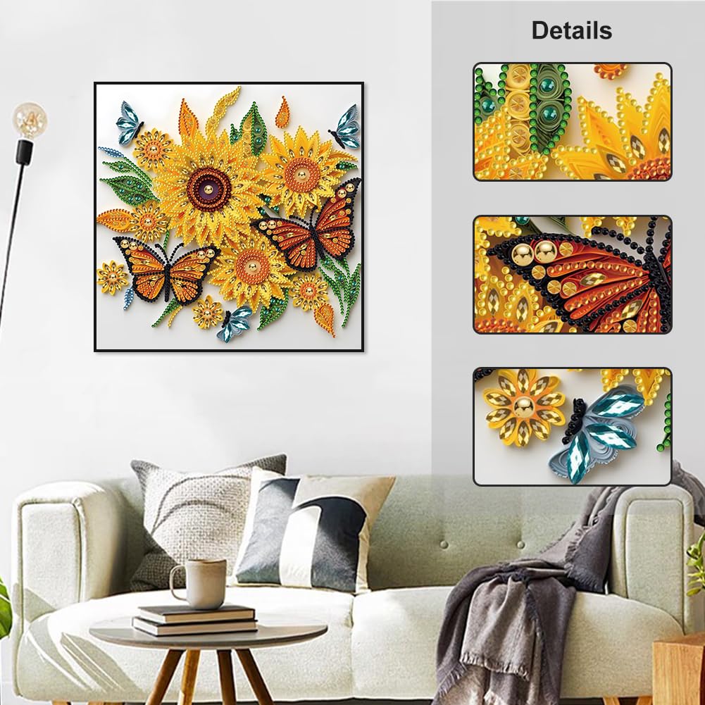 Stalente Diamond Painting Kits for Adults Sunflower, 5D Special Shape Diamond Art Kits for Beginners, Crystal Rhinestones Diamond Painting for Home Wall Decoration Gift 12×12inch, Butterfly