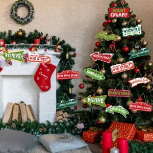 YUJUN 24PCS Christmas Whoville Tree Ornaments Decorations Xmas Large Paper Crafts Tree Hanging Ornaments Signs for Christmas Welcome to Home Indoor Porch Party Decorative Supplies