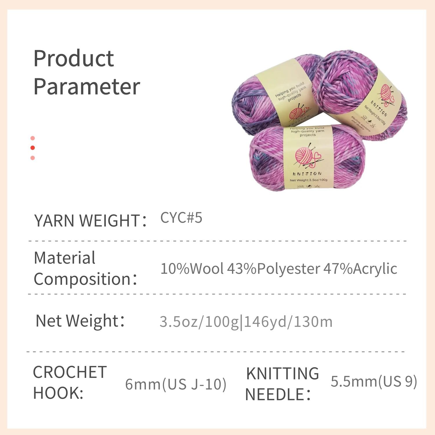 KNITION Wool Blended Multicolor Yarn - 5 Weight(Bulky) - 3 Pack of 100g/3.5oz - 146 Yards - Knitting, Crocheting & Crafts