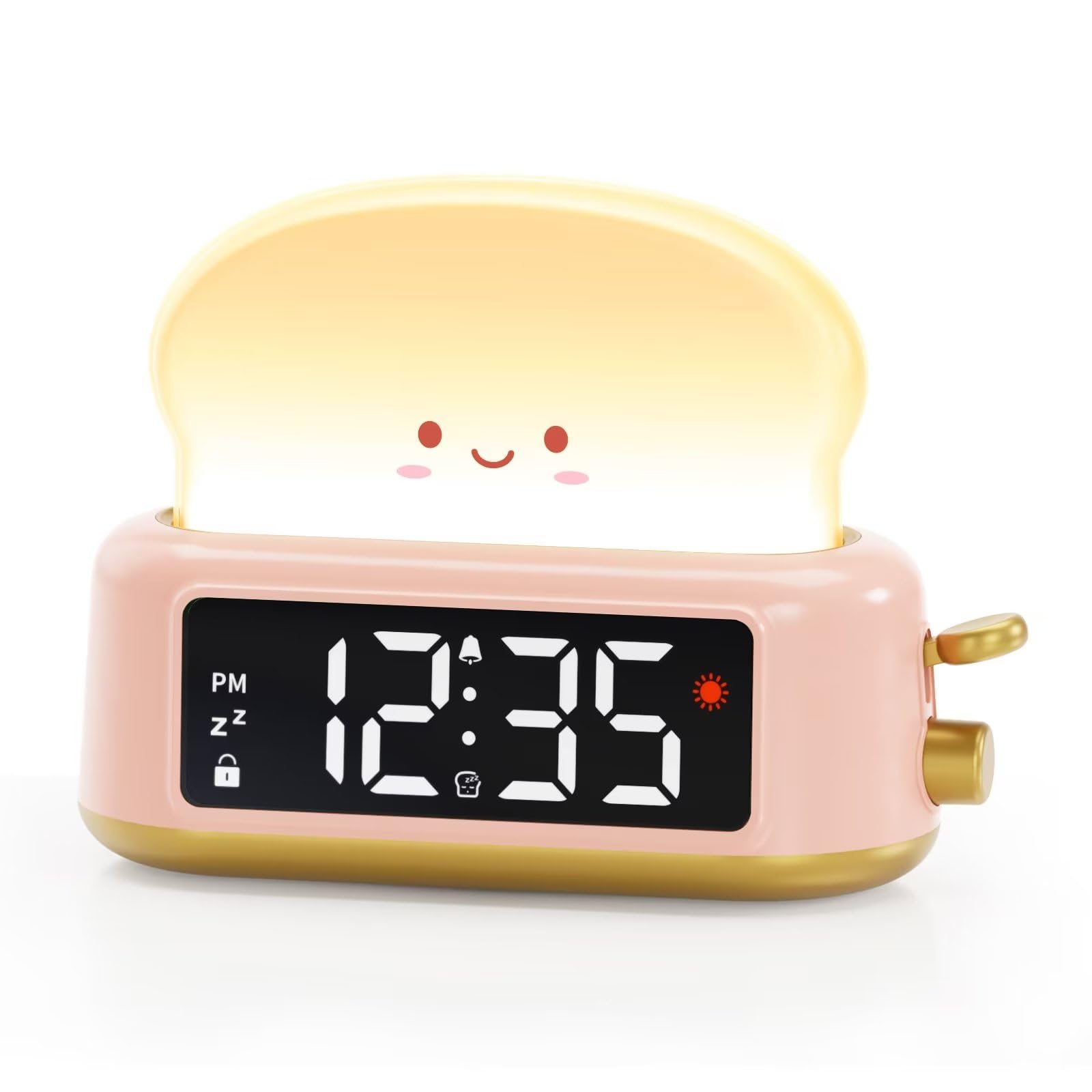 Alarm Clock for Kids, Digital Alarm Clock for Bedrooms, Cute Toast Alarm Clock with Night Light, Timer, Snooze, Adjustable Brightness, Toddler Clock Bedside, Ideal Gifts for Kids Teens Girls