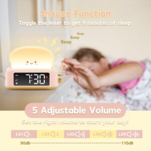 Alarm Clock for Kids, Digital Alarm Clock for Bedrooms, Cute Toast Alarm Clock with Night Light, Timer, Snooze, Adjustable Brightness, Toddler Clock Bedside, Ideal Gifts for Kids Teens Girls