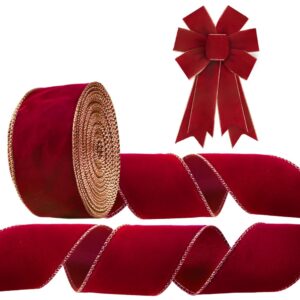 threetols 10 yards red velvet wired edge ribbons, 2.5inch red velvet solid ribbon gilt edged burlap ribbon for new year birthday party wrapping diy craft decoration wreaths bow