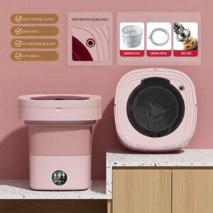 Portable Washing Machine, Mini Washer 8L High Capacity for Socks Underwear, Baby Clothes, or Small Items, Foldable Washing Machine for Apartments, Travel Business Trip (Pink)