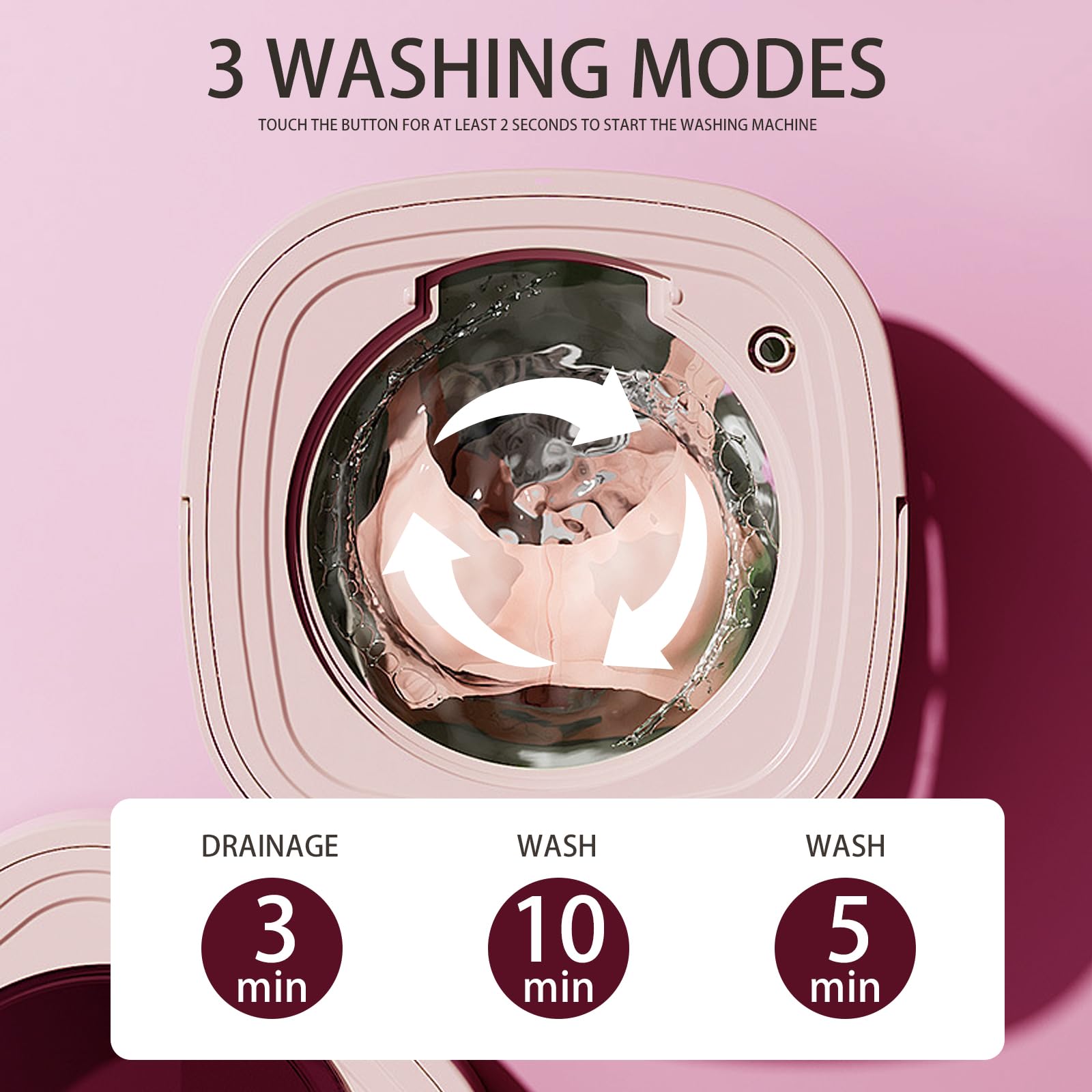 Portable Washing Machine, Mini Washer 8L High Capacity for Socks Underwear, Baby Clothes, or Small Items, Foldable Washing Machine for Apartments, Travel Business Trip (Pink)