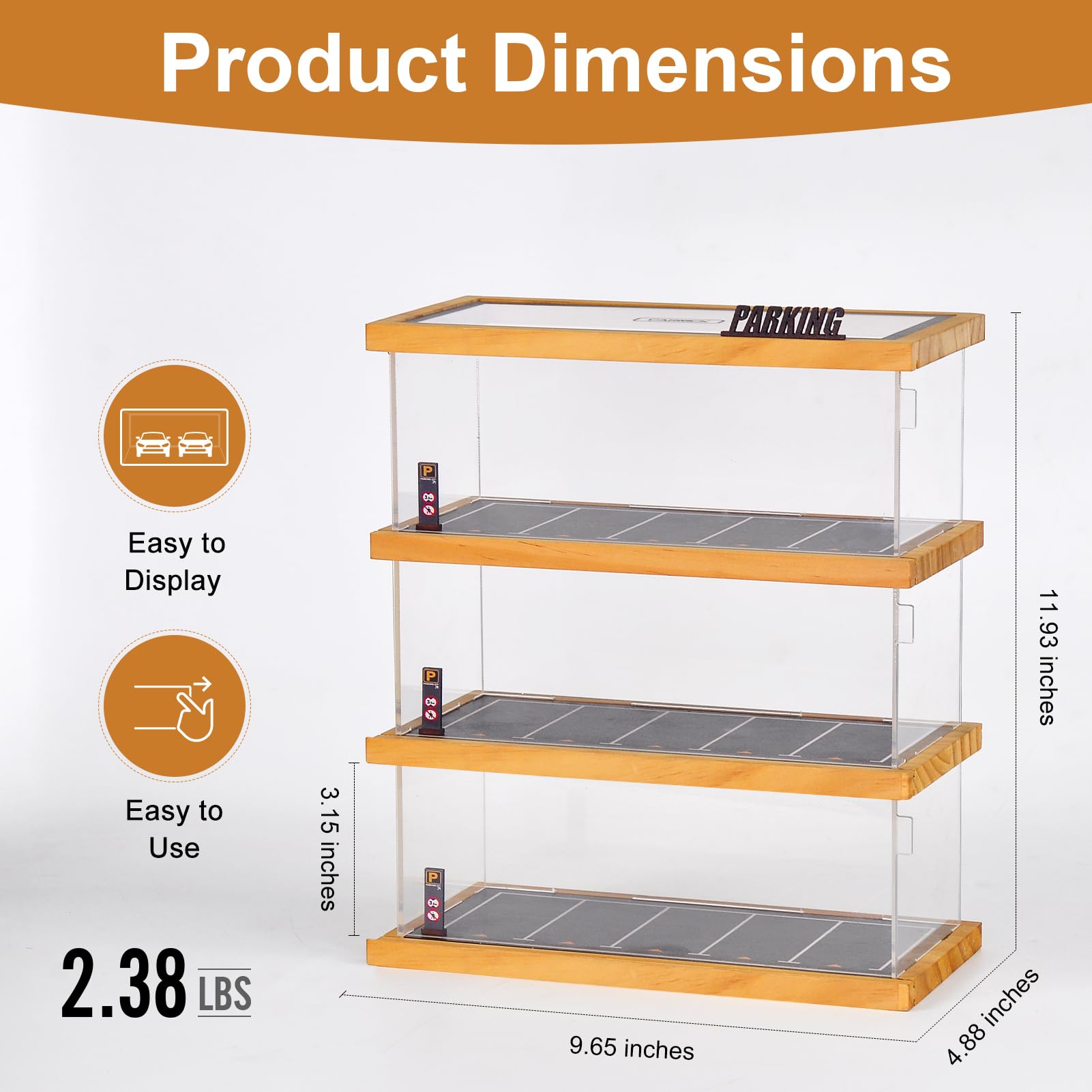 cxiiuui 1/64 Scale Display Case 3-Tiers Diecast Car Garage Display Case 15 Parking Space Model Car Show Case with Acrylic Cover