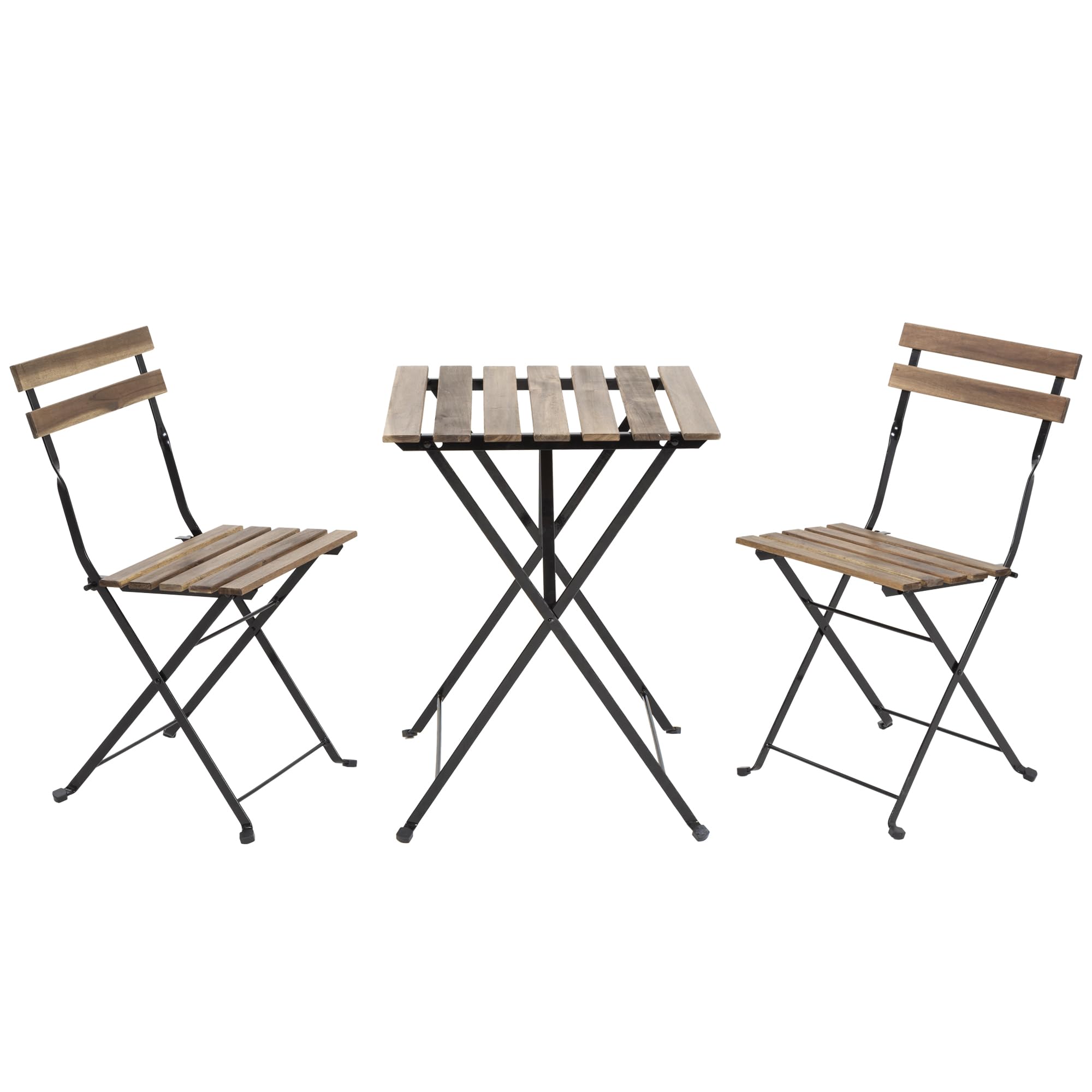 3 Pieces Bistro Set Outdoor Furniture Sets 2 Folding Chairs and Table Steel Frames and Weather-Resistant Wood Portable Design for Bistro & Balcony (Chestnut Brown)