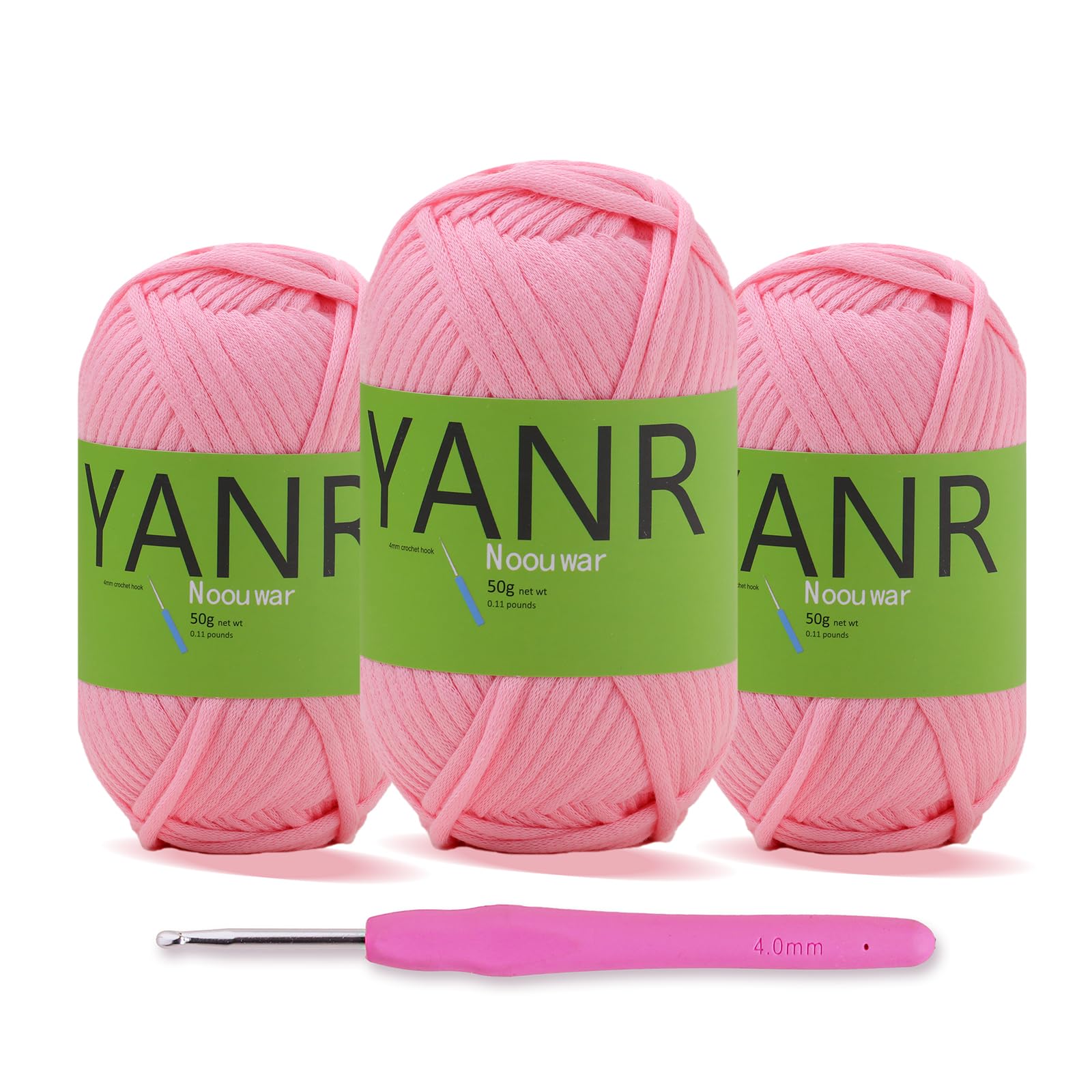 Crochet Yarn for Beginners, Cotton-Nylon Blend Beginner Yarn for Crocheting with Easy-to-See Stitches -Crochet Kits Yarn，Worsted-Weight Medium #4,3 Pack Cotton Yarn with Hook(3 * 50g) Pink Yarn