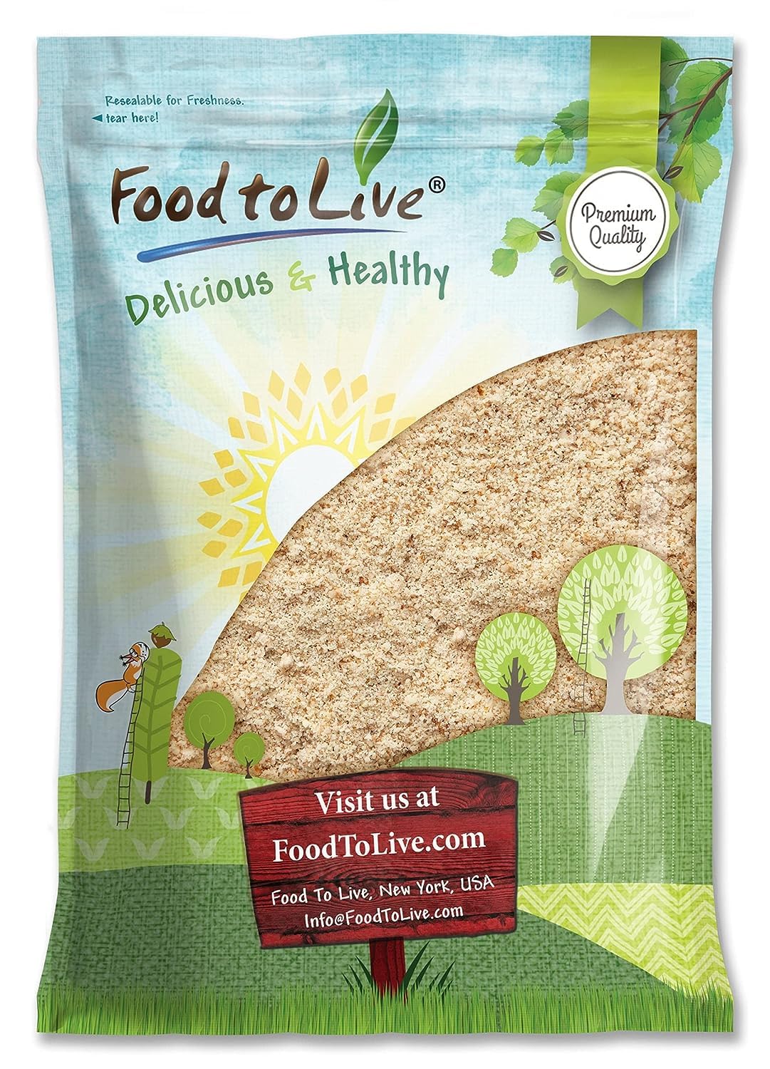 Food to Live California Unblanched Almond Flour, 5 Pounds – Natural Meal, Finely Milled with Skin On, Raw Kosher Vegan Keto Paleo, Low Carb & Sodium, Good Source of Fiber and Protein