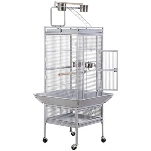 zeny 61-inch large parrot cockatiel bird cages with wrought iron play top, aviary with rolling stand for sun parakeet quaker conure lovebird budgie finch african grey white birdcage (white)