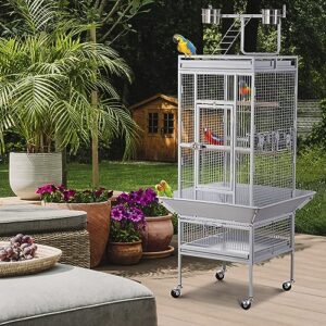 ZENY 61-inch Large Parrot Cockatiel Bird Cages with Wrought Iron Play Top, Aviary with Rolling Stand for Sun Parakeet Quaker Conure Lovebird Budgie Finch African Grey White Birdcage (White)