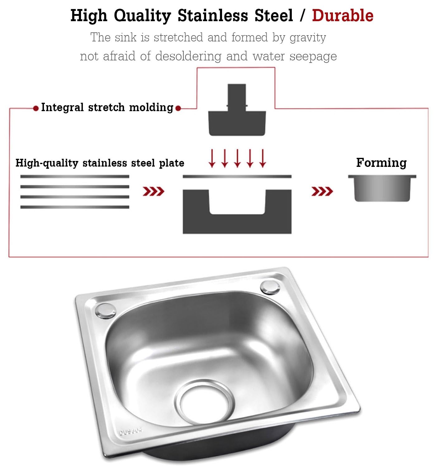 Stainless Steel Outdoor Sink, Single Bowl Utility Sink, Camping Sink, Laundry Sink, Free Standing Commercial Restaurant Sink Set, Easy to Clean (Size : 38x33x45cm/15x13x17.7in)