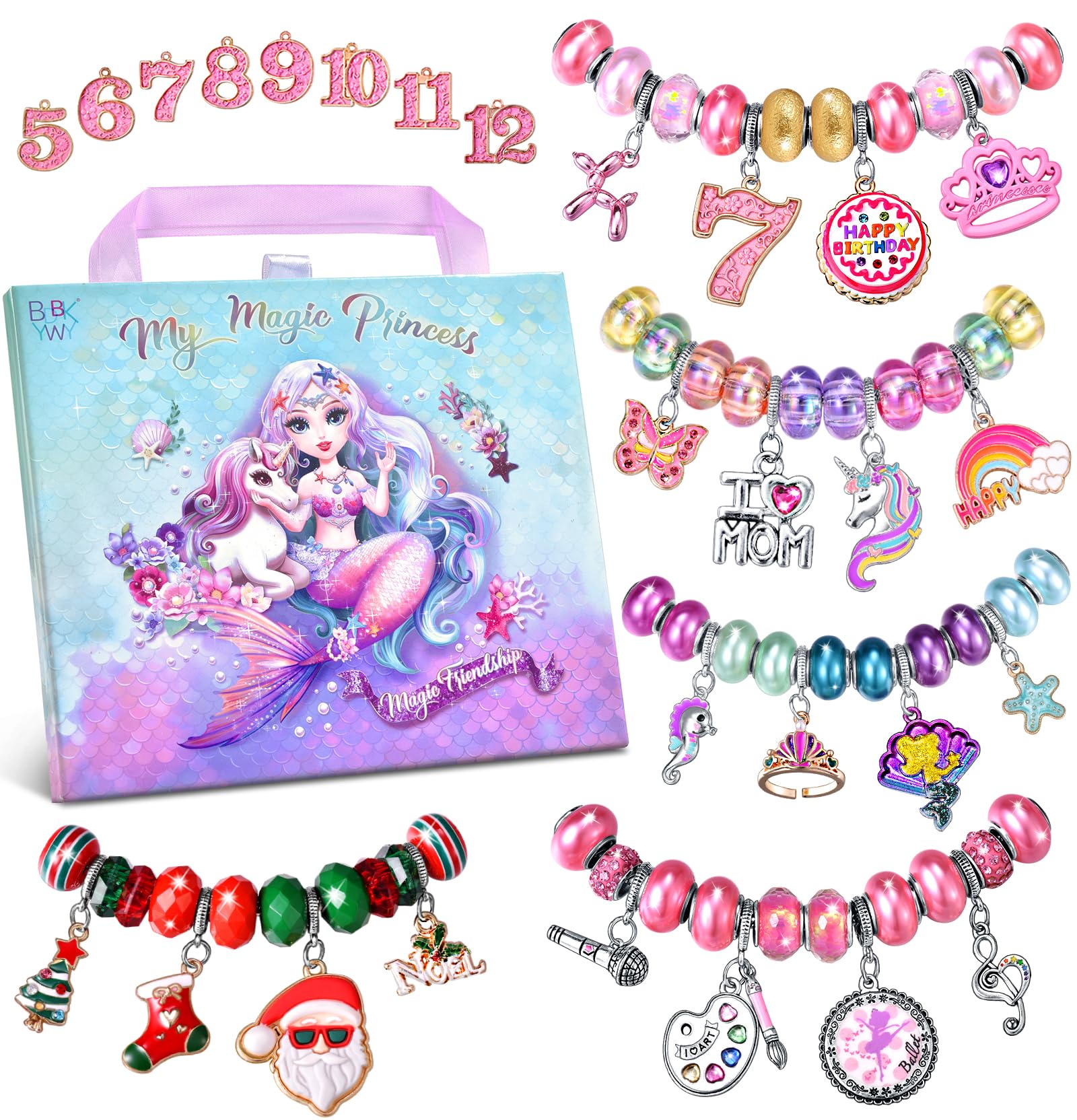 Girls Charm Bracelet Making Kit: Mermaid Jewelry Supplies Make Set Charm Bracelets Kits DIY Art Craft Set Girl Toys Age 5 6 7 8 9 10 11 12 Year Old Girl Little Children Creative Birthday Gifts for Kid