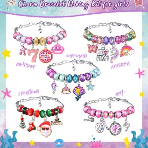 Girls Charm Bracelet Making Kit: Mermaid Jewelry Supplies Make Set Charm Bracelets Kits DIY Art Craft Set Girl Toys Age 5 6 7 8 9 10 11 12 Year Old Girl Little Children Creative Birthday Gifts for Kid