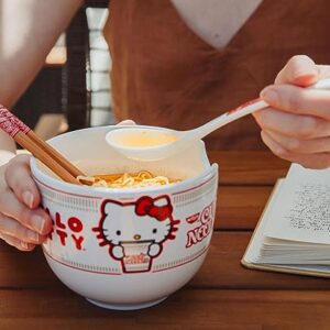 Silver Buffalo Sanrio Hello Kitty x Nissin 20-Ounce Ramen Bowl With Chopsticks and Spoon