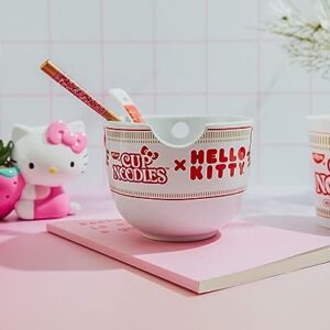 Silver Buffalo Sanrio Hello Kitty x Nissin 20-Ounce Ramen Bowl With Chopsticks and Spoon