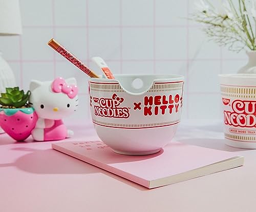 Silver Buffalo Sanrio Hello Kitty x Nissin 20-Ounce Ramen Bowl With Chopsticks and Spoon