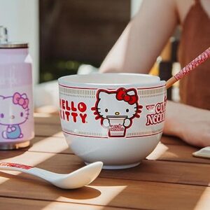 Silver Buffalo Sanrio Hello Kitty x Nissin 20-Ounce Ramen Bowl With Chopsticks and Spoon