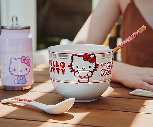 Silver Buffalo Sanrio Hello Kitty x Nissin 20-Ounce Ramen Bowl With Chopsticks and Spoon