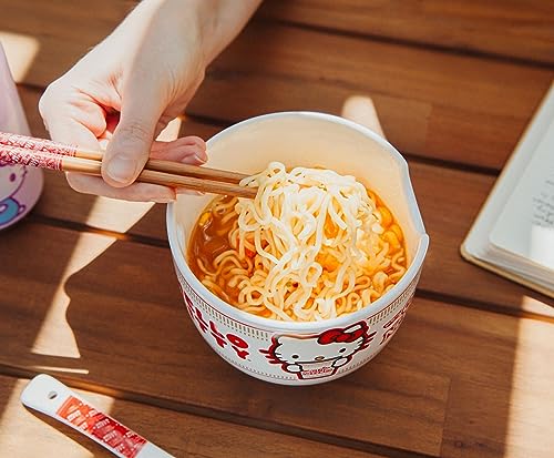 Silver Buffalo Sanrio Hello Kitty x Nissin 20-Ounce Ramen Bowl With Chopsticks and Spoon