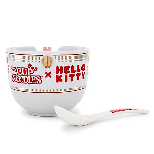 Silver Buffalo Sanrio Hello Kitty x Nissin 20-Ounce Ramen Bowl With Chopsticks and Spoon