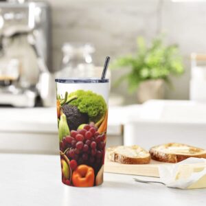 Various Vegetables and Fruit print 20 oz Stainless Steel Tumbler With Lid And Straw Insulated Coffee Cup Portable Travel Mug For Cold And Hot Drinks