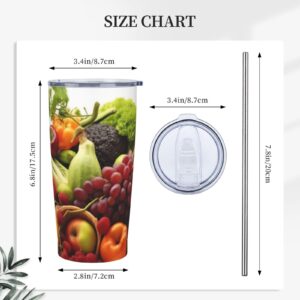 Various Vegetables and Fruit print 20 oz Stainless Steel Tumbler With Lid And Straw Insulated Coffee Cup Portable Travel Mug For Cold And Hot Drinks